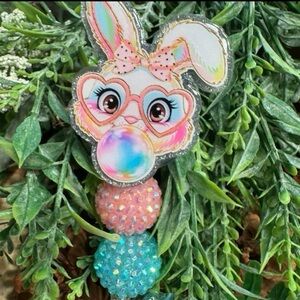 Colorful Bunny badge reel same day shipping